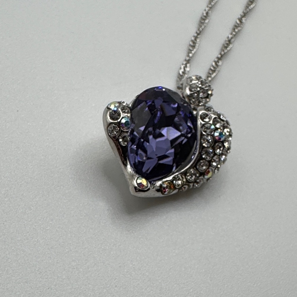 Swarovski Silver-toned Purple Crystal Heart Pendant Necklace